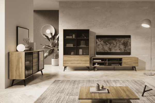 Wohnzimmer-Set – SLIDE – 3-teilig Artisan Eiche im Industrial Design