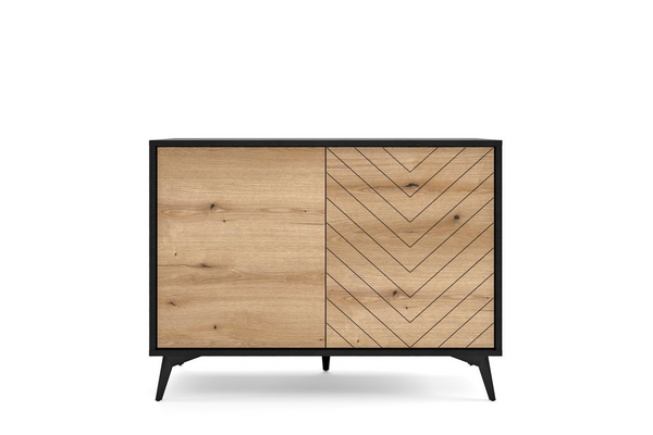 Kommode – DIAMOND – K104 Eiche Evoke / Schwarz, modernes Design mit eleganten Fronten