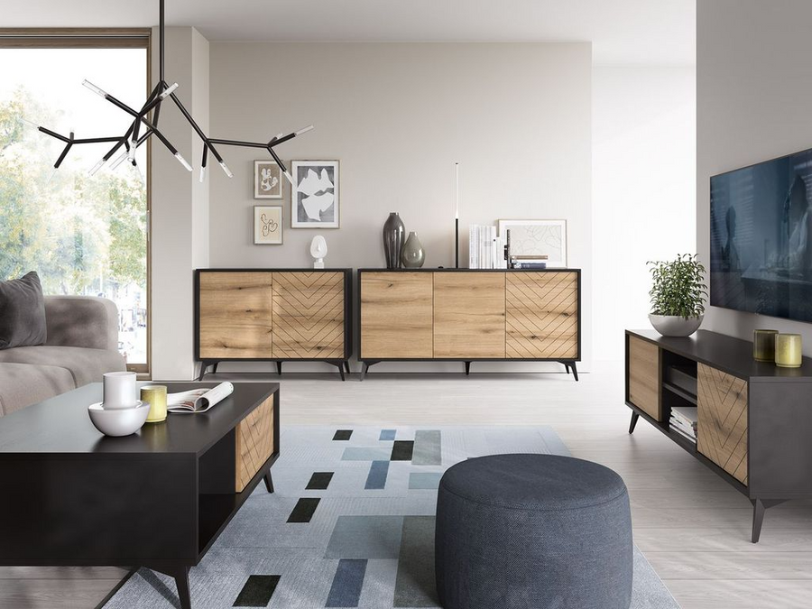 Kommode – DIAMOND – K154 Eiche Evoke / Schwarz, modernes Stauraumdesign