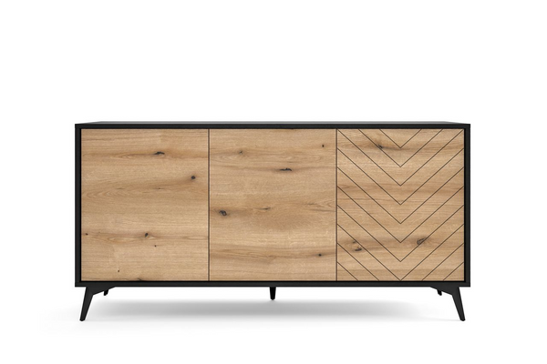 Kommode – DIAMOND – K154 Eiche Evoke / Schwarz, modernes Stauraumdesign