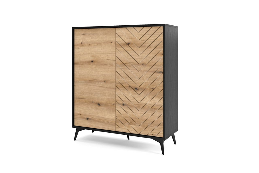 Hochkommode – DIAMOND – KD104 Eiche Evoke / Schwarz, moderne Stauraumlösung
