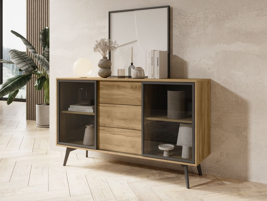 Sideboard – SLIDE – KSZ-144 Artisan Eiche, stilvolles Stauraummöbel im Industrial-Stil