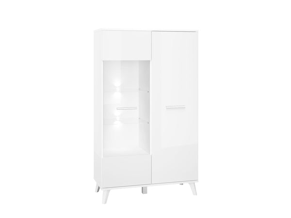 Vitrine – SECCO 08 – Eleganter Vitrinenschrank in Weiß Hochglanz mit Glastür