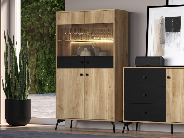 Vitrine – AGIS 03 – Moderne Standvitrine mit Holzoptik