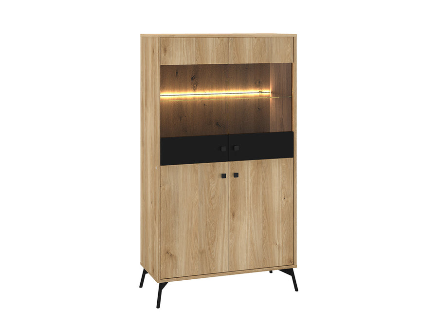 Vitrine – AGIS 03 – Moderne Standvitrine mit Holzoptik