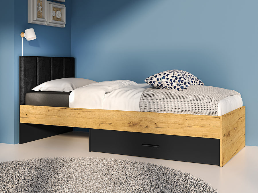 Bett – COLT 10 – Modernes Polsterbett mit Velours-Kopfteil