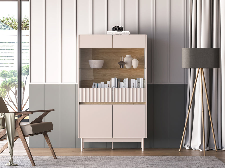 Vitrinenschrank – DUNEA – Stilvolle Standvitrinen mit Glastüren und Holzoptik