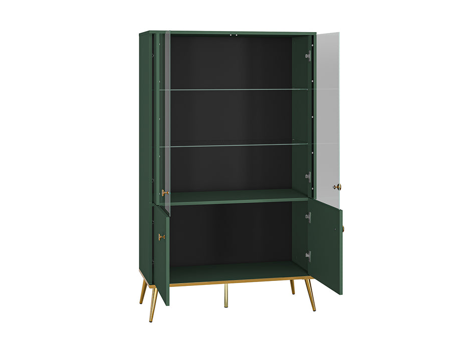Vitrine – FOREST 02 – Breites Vitrinenschrank in Dunkelgrün mit Glasfächern