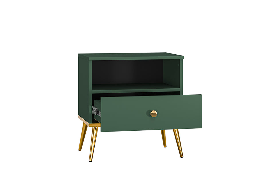 Nachttisch – FOREST – Eleganter Nachtschrank in Dunkelgrün mit goldenen Akzenten