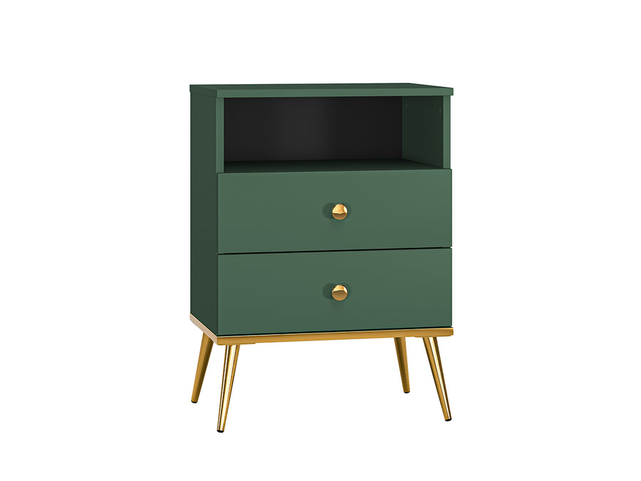 Nachttisch – FOREST – Eleganter Nachtschrank in Dunkelgrün mit goldenen Akzenten