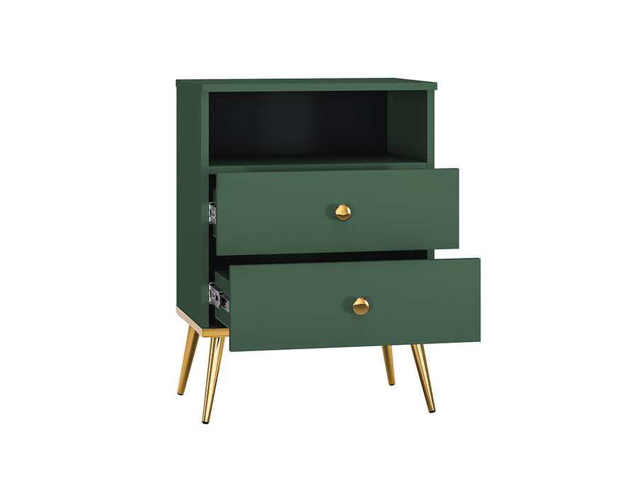 Nachttisch – FOREST – Eleganter Nachtschrank in Dunkelgrün mit goldenen Akzenten