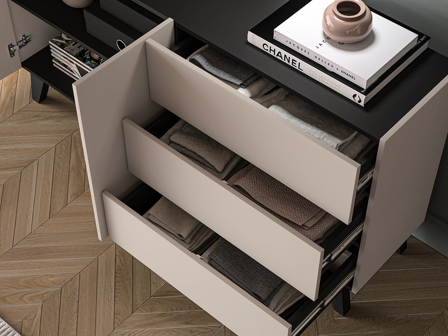 Kommode – FRESHION – Große Sideboard-Kommode mit Schubladen und Türen
