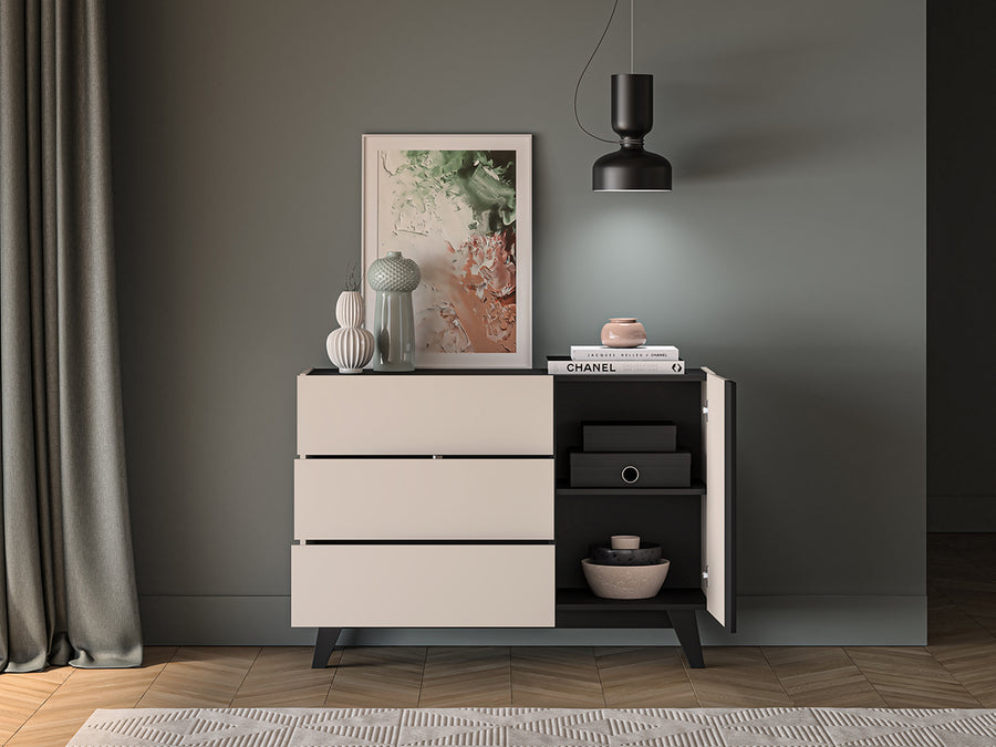 Kommode – FRESHION – Große Sideboard-Kommode mit Schubladen und Türen