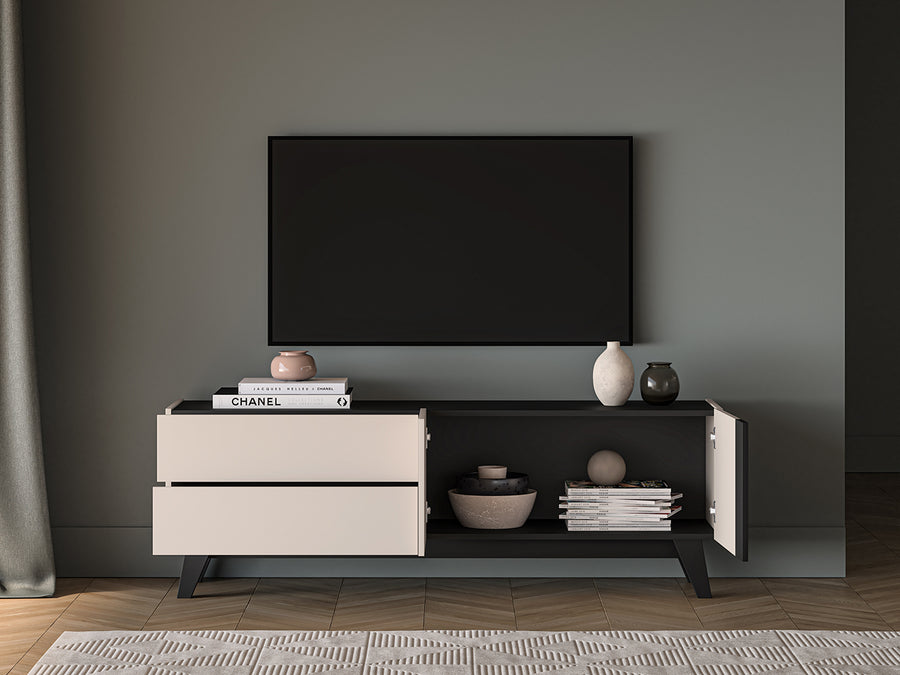 TV-Lowboard – FRESHION 05 – Moderne Fernsehkommode mit Schubladen und Türen