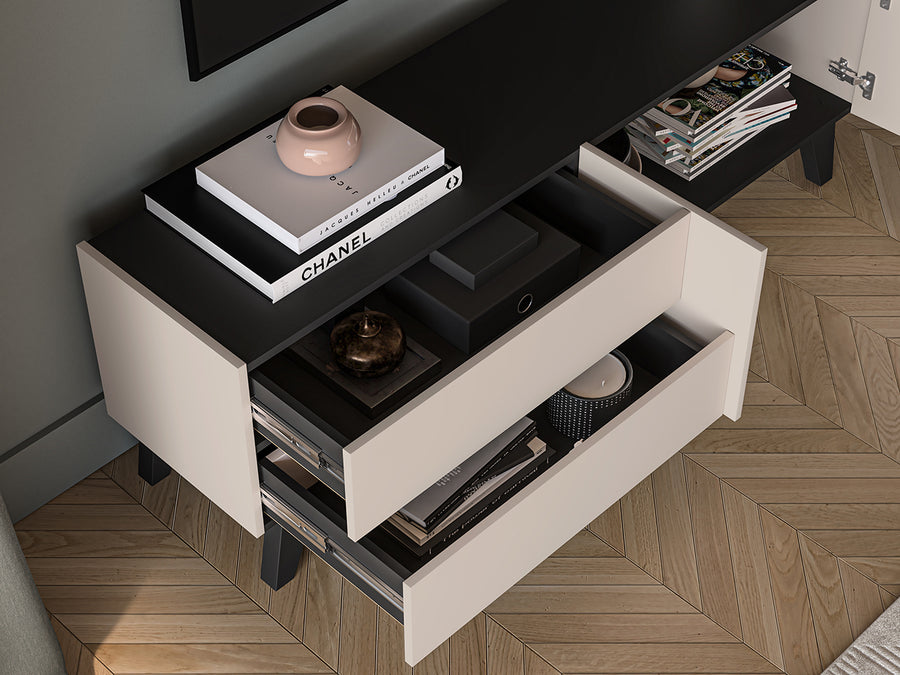TV-Lowboard – FRESHION 05 – Moderne Fernsehkommode mit Schubladen und Türen