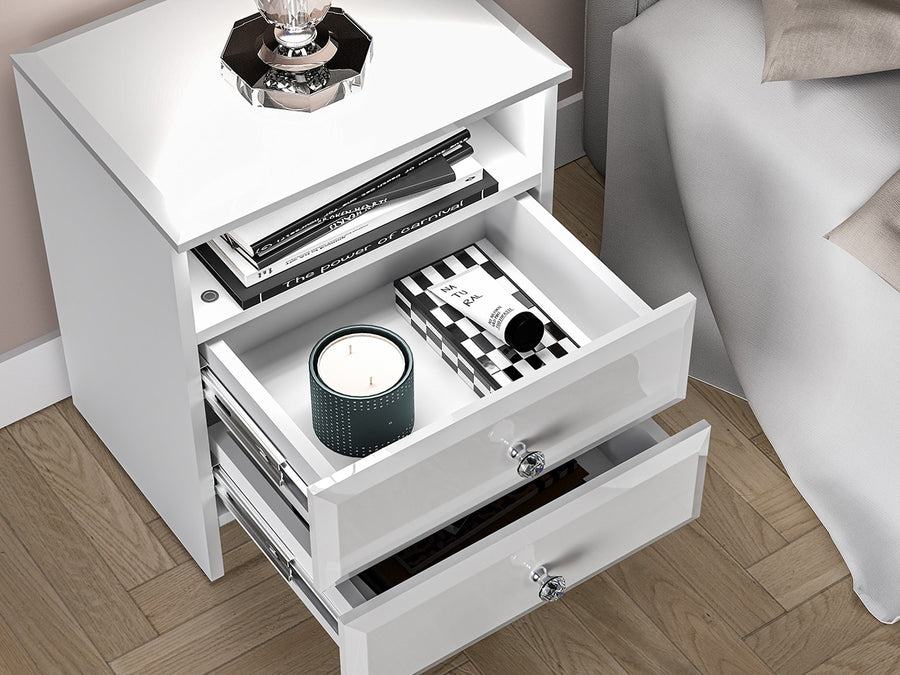 Nachttisch – GLAMOUR – Moderner Beistelltisch mit Hochglanz-Front