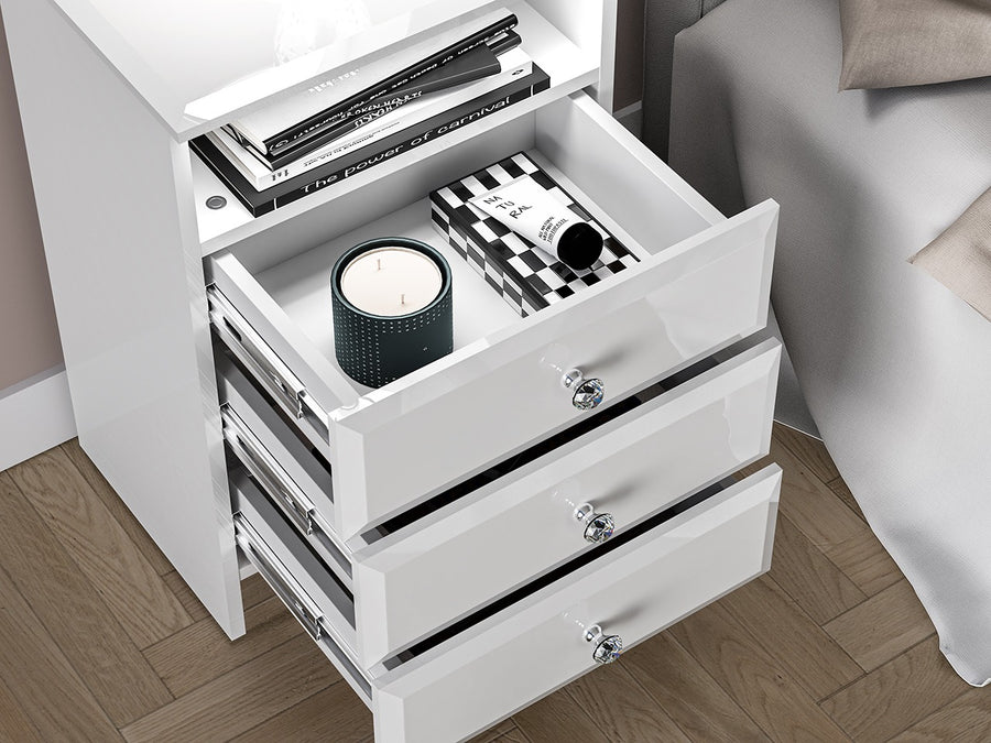 Nachttisch – GLAMOUR – Moderner Beistelltisch mit Hochglanz-Front