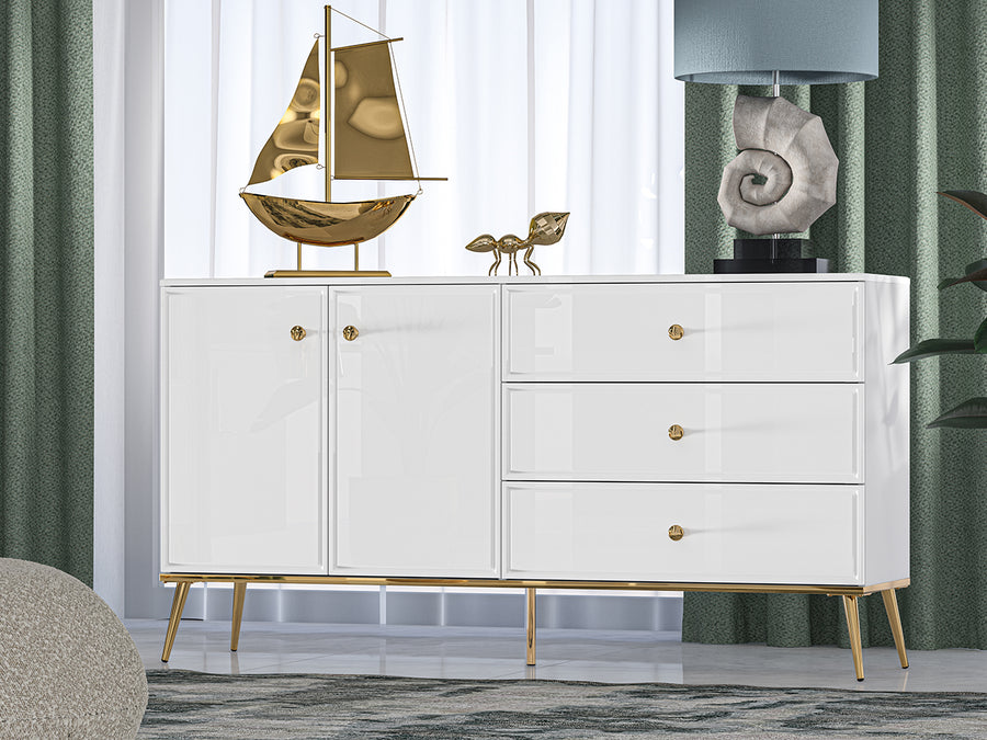 Kommode – GOLDIN – Moderne Hochglanz-Kommode mit Schubladenauszug und Soft-Close