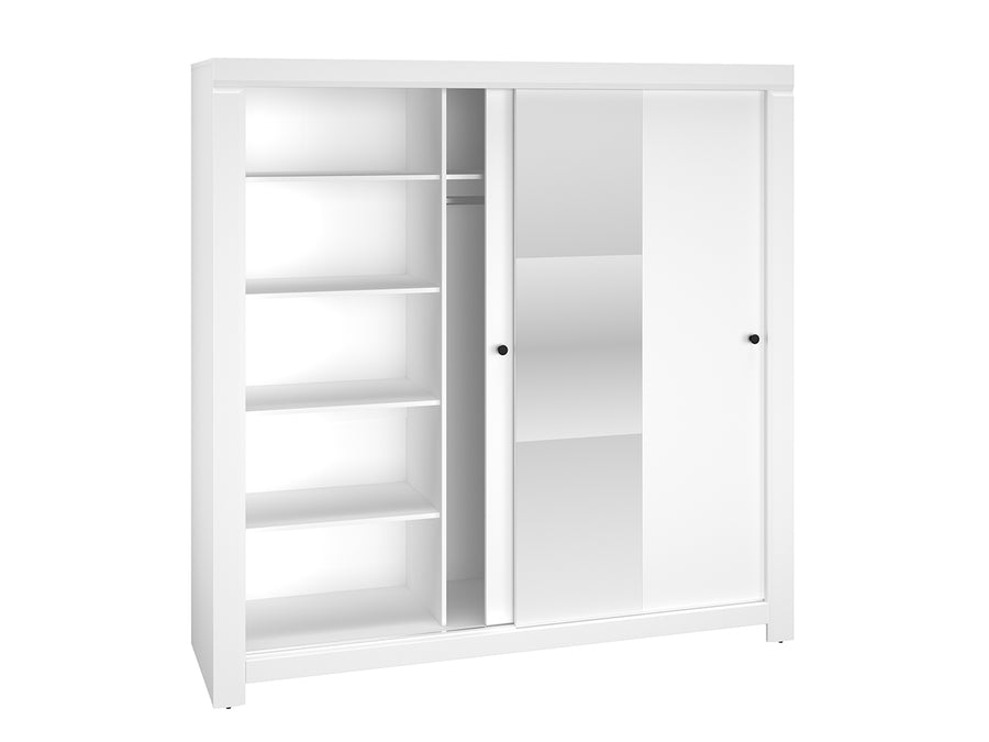 Kleiderschrank – LAHTI 01 – Moderner Schwebetürenschrank mit Spiegel in Weiß Mat