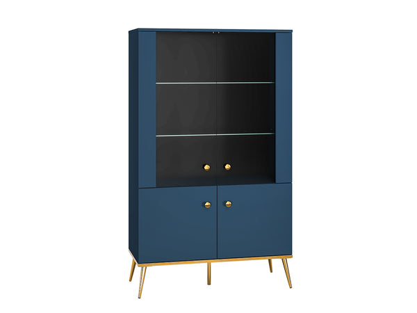 Vitrine – MARINE 02 – Elegante Glasvitrine in Dunkelblau mit goldenen Beinen