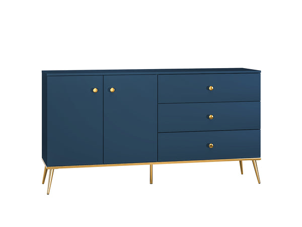 Kommode – MARINE 03 – Elegantes Sideboard in Dunkelblau mit goldenen Beinen