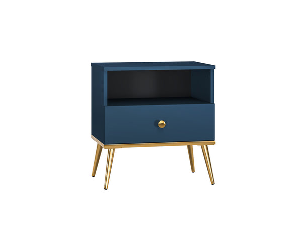 Nachttisch – MARINE 06 – Eleganter Nachtschrank in Dunkelblau mit goldenen Akzenten