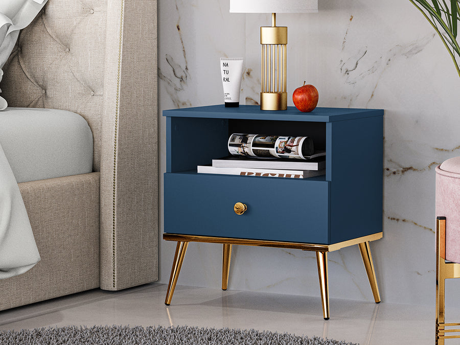 Nachttisch – MARINE 06 – Eleganter Nachtschrank in Dunkelblau mit goldenen Akzenten