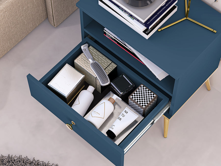 Nachttisch – MARINE 06 – Eleganter Nachtschrank in Dunkelblau mit goldenen Akzenten