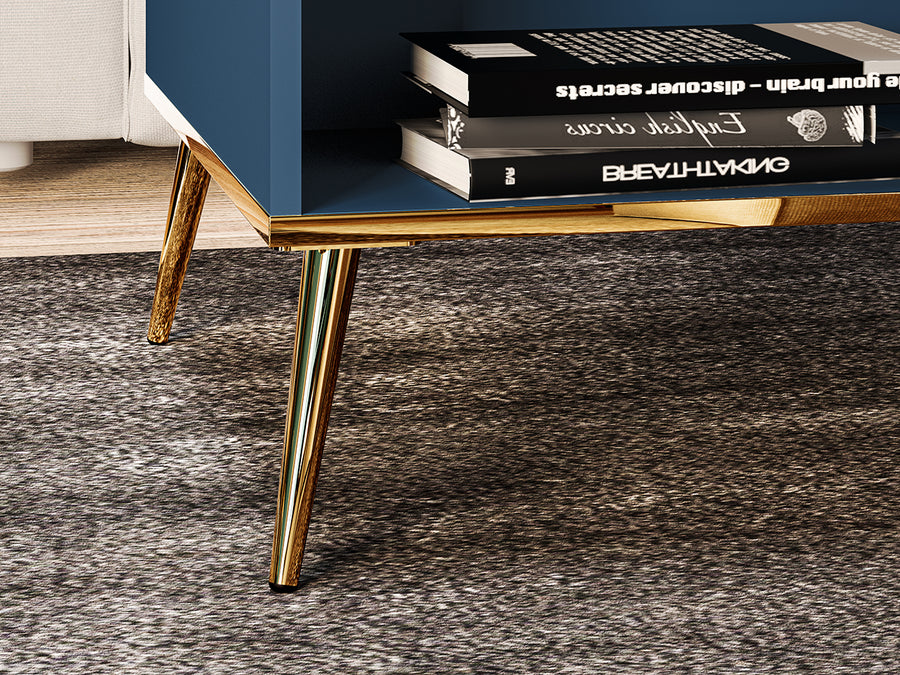 Couchtisch – MARINE 07 – Eleganter Wohnzimmertisch in Dunkelblau mit goldenen Beinen
