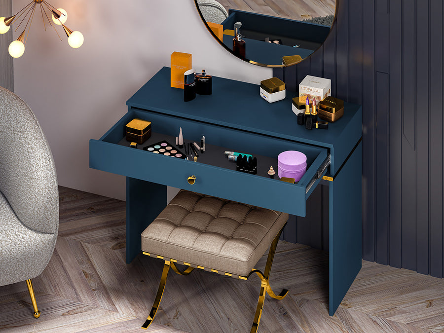 Schminktisch – MARINE 09 – Elegante Frisiertisch-Konsole in Dunkelblau mit Goldakzenten