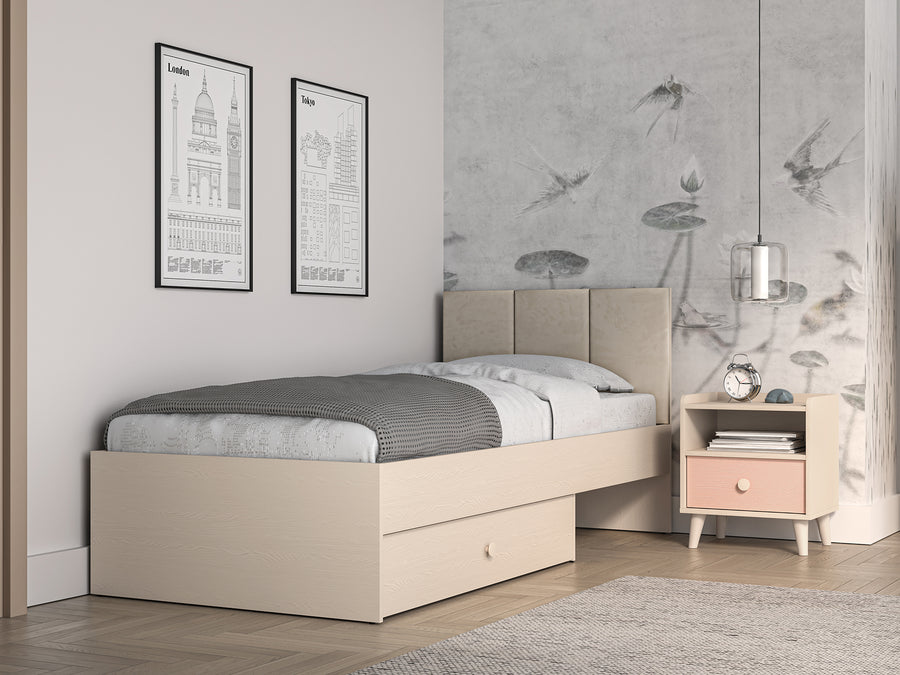 Bett – MEVEL 08 – Modernes Einzelbett mit Polsterkopfteil