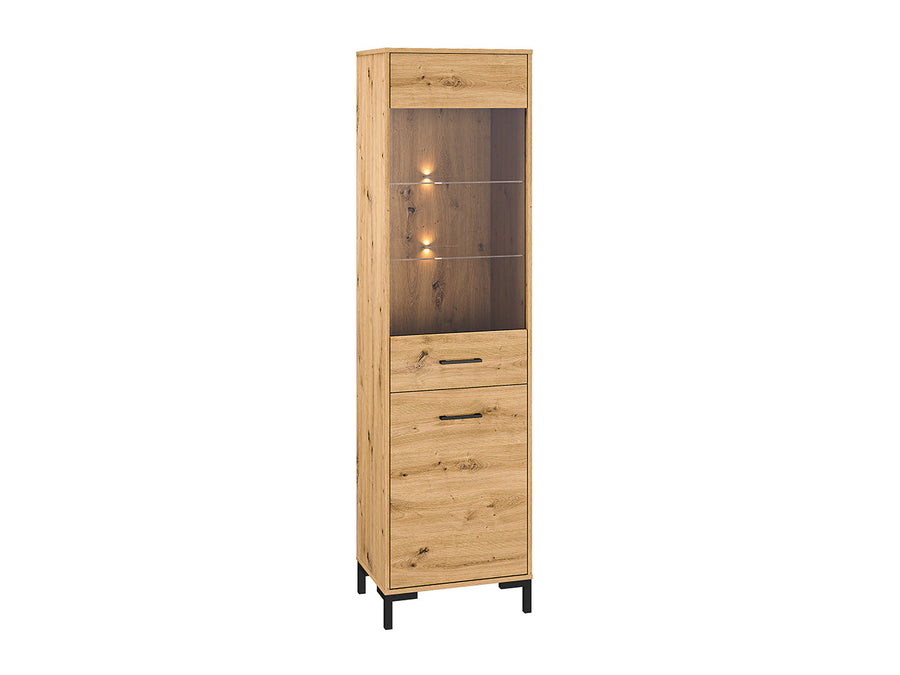 Vitrine – NEVIO – Moderne Standvitrinen mit Holzoptik und Glaselementen