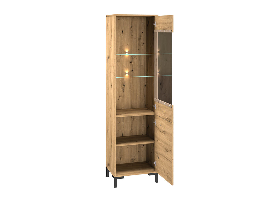 Vitrine – NEVIO – Moderne Standvitrinen mit Holzoptik und Glaselementen