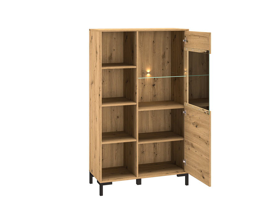 Vitrine – NEVIO – Moderne Standvitrinen mit Holzoptik und Glaselementen
