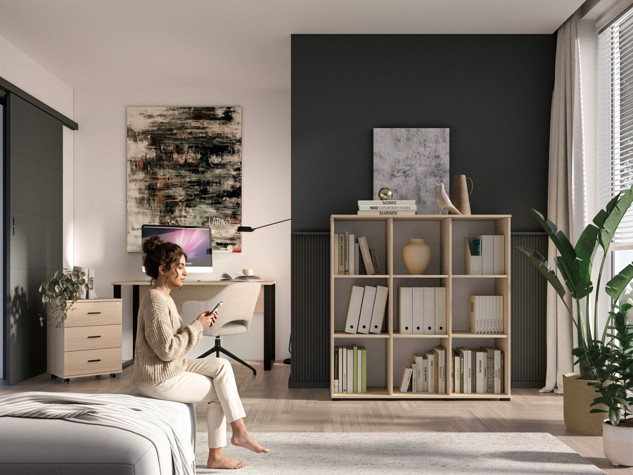 Büroregal – ODELIS 06 – Offenes Regal mit neun Fächern in hellem Holz-Design