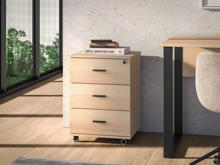 Rollcontainer – ODELIS 07 – Mobiler Bürocontainer in heller Holzoptik