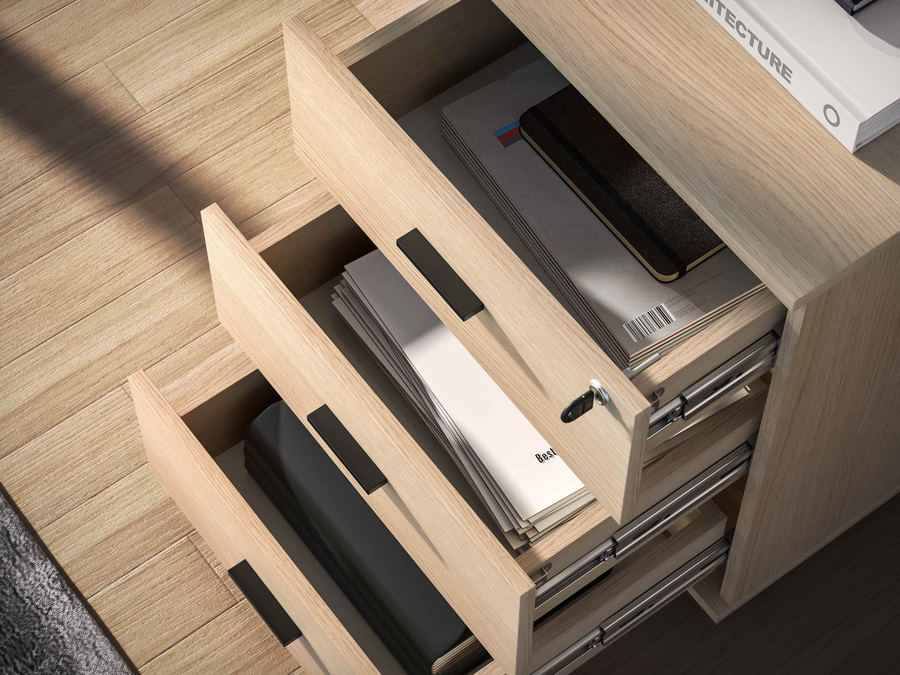 Rollcontainer – ODELIS 07 – Mobiler Bürocontainer in heller Holzoptik