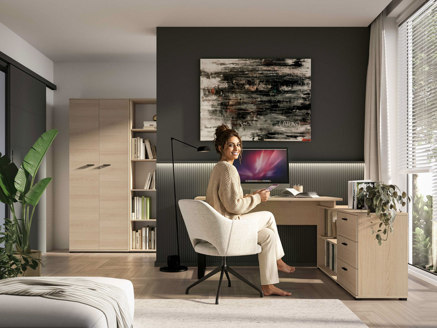 Eckschreibtisch – ODELIS 09 – Ergonomischer Arbeitstisch mit integriertem Stauraum