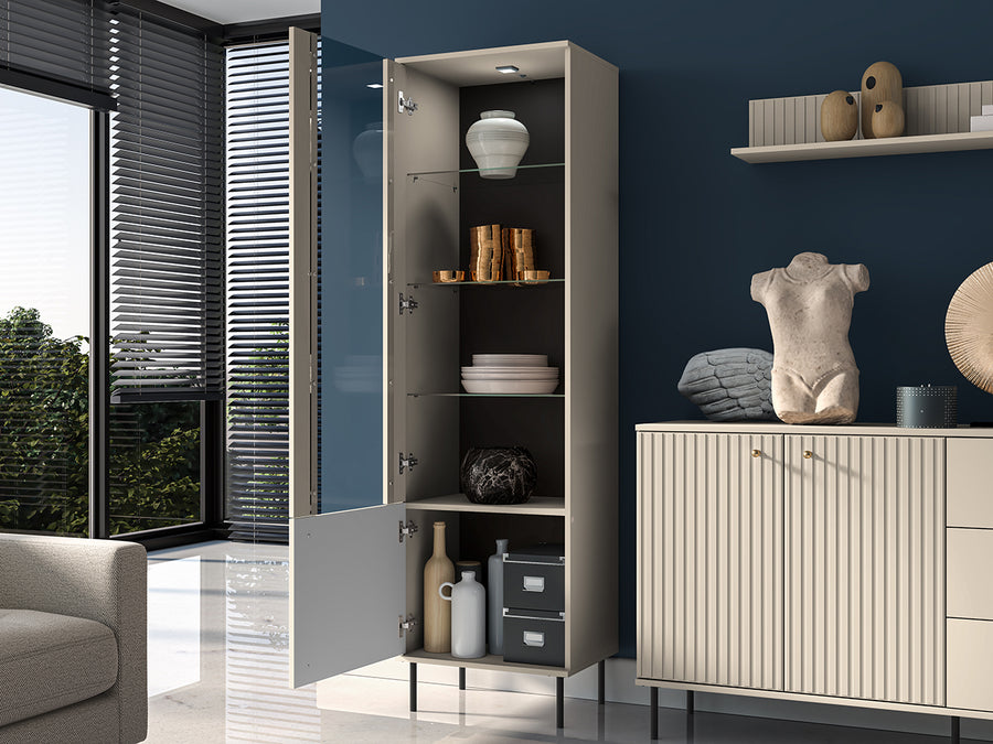 Vitrine – SOPHIE 02 – Moderne Glasvitrine mit MDF-Front und Beleuchtung