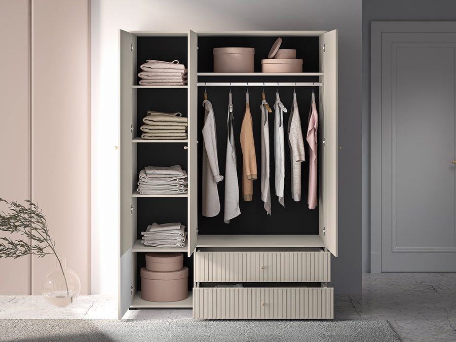 Kleiderschrank – SOPHIE 22 – Moderner Drehtürenschrank mit Schubladen und MDF-Front