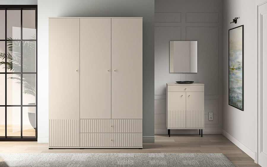 Kleiderschrank – SOPHIE 22 – Moderner Drehtürenschrank mit Schubladen und MDF-Front
