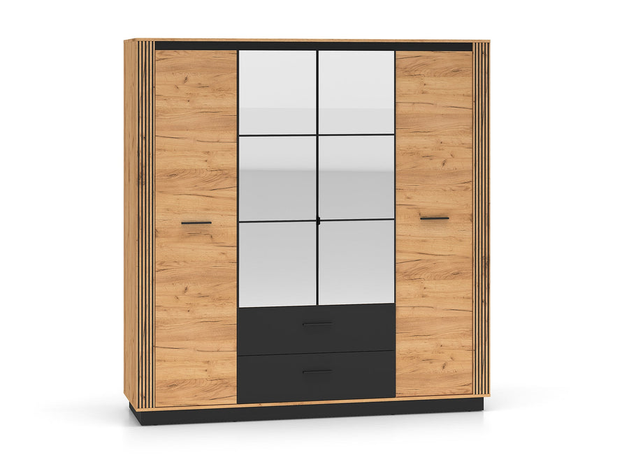 Kleiderschrank – URSO – Moderner Drehtürenschrank mit Glas und Holzoptik