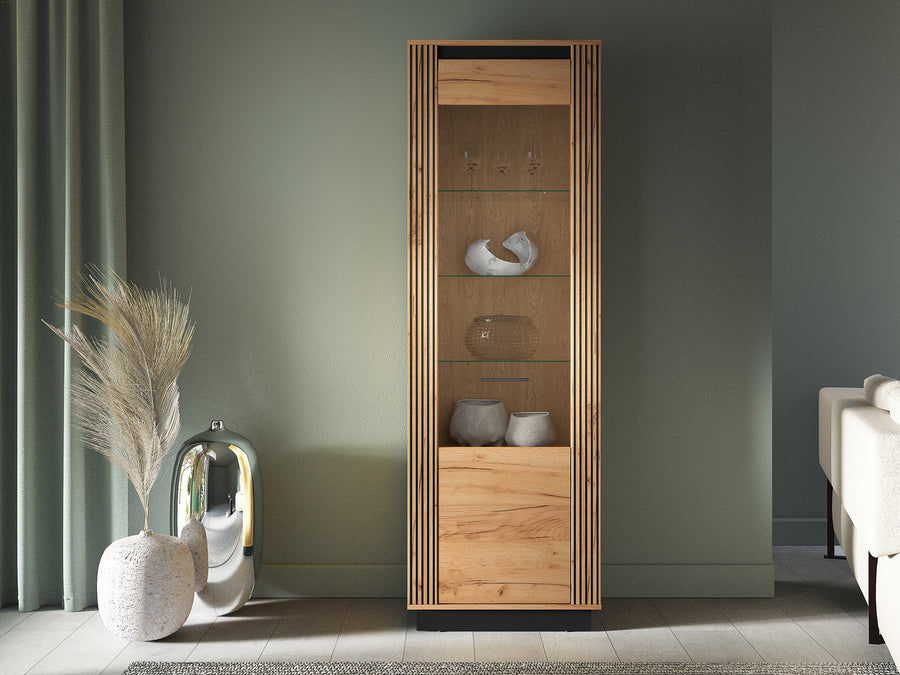 Vitrinenschrank – URSO – Eleganter Glasvitrine mit Holzoptik