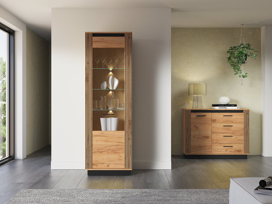 Vitrinenschrank – URSO – Eleganter Glasvitrine mit Holzoptik
