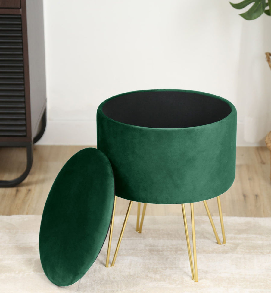 Sitzhocker – LILI – Elegante Samtpouf mit Stauraum und Deckel