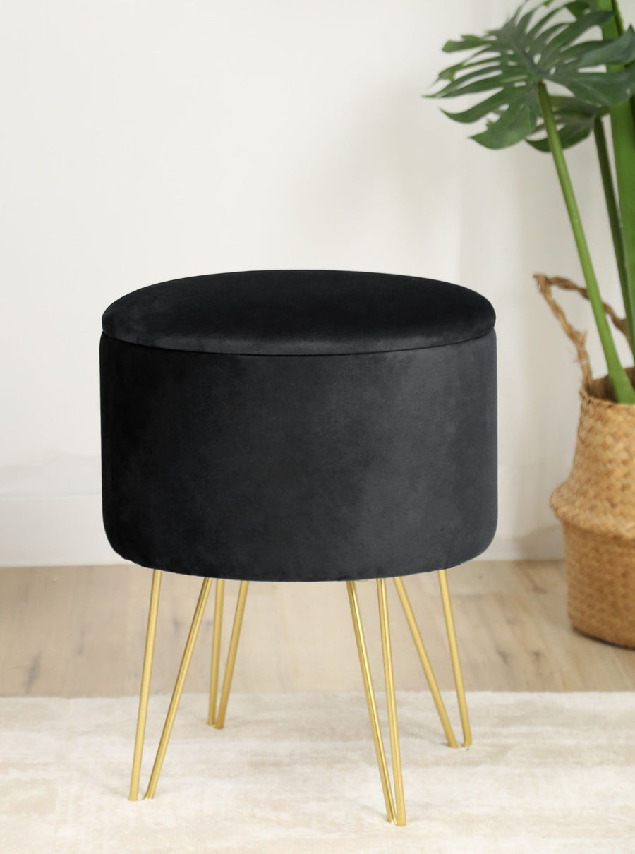 Sitzhocker – LILI – Elegante Samtpouf mit Stauraum und Deckel