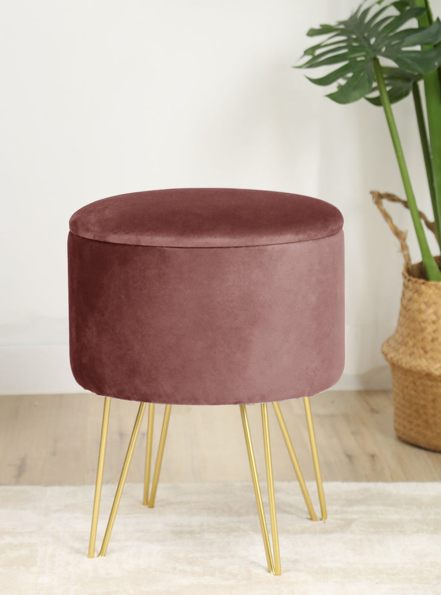 Sitzhocker – LILI – Elegante Samtpouf mit Stauraum und Deckel