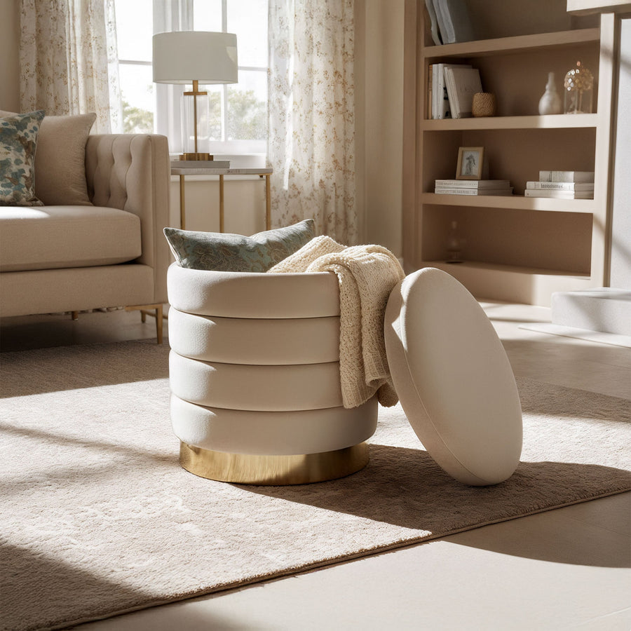 Sitzhocker – LUNA – Eleganter Samthocker mit praktischem Stauraum