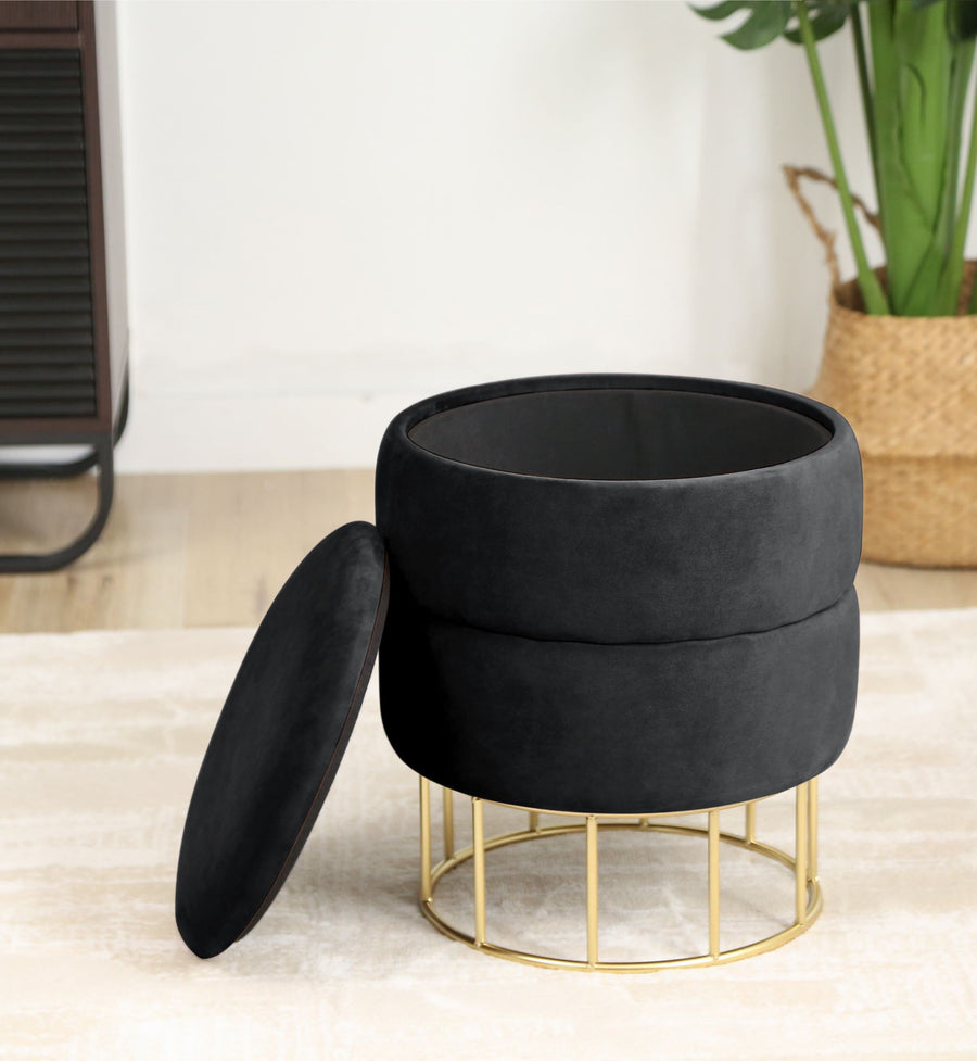 Sitzhocker – ELZA – Eleganter Samt Sitzhocker mit praktischem Stauraum