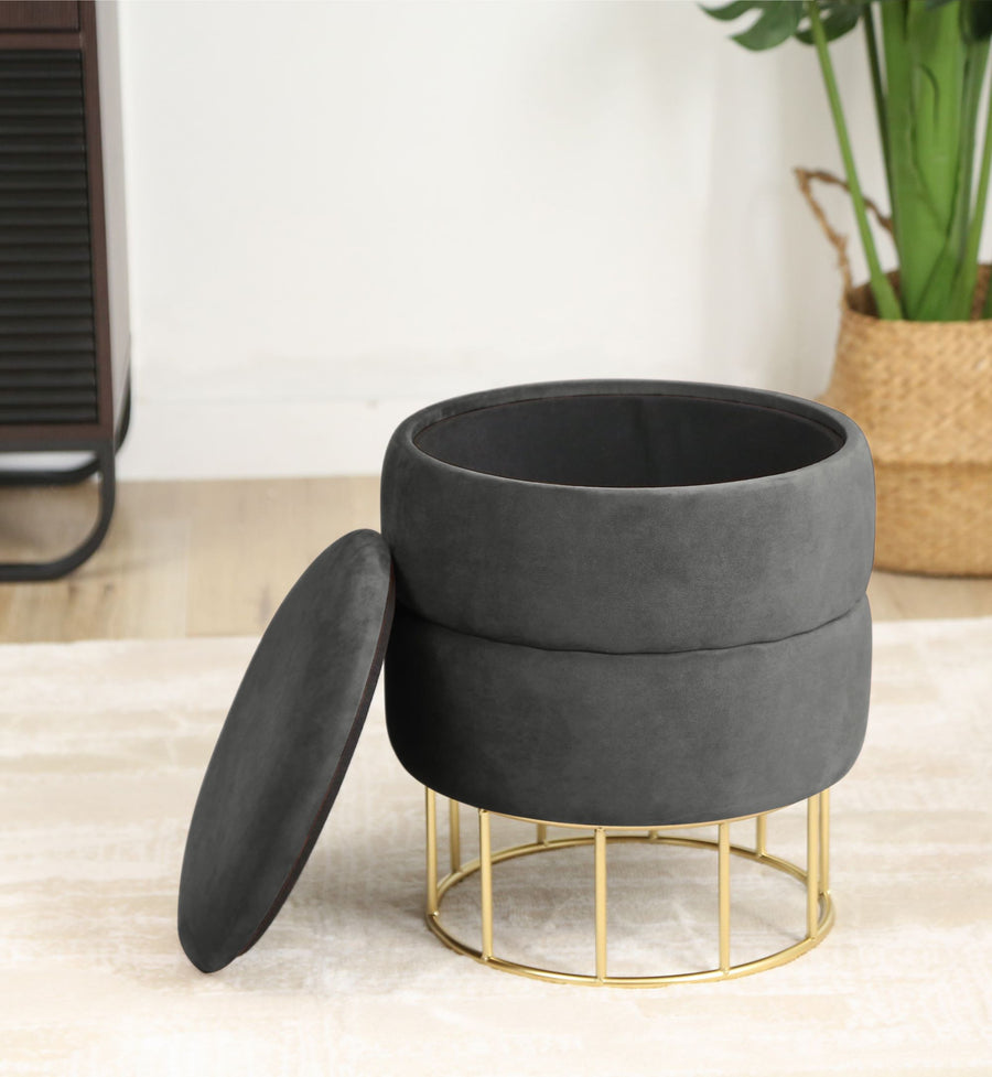 Sitzhocker – ELZA – Eleganter Samt Sitzhocker mit praktischem Stauraum